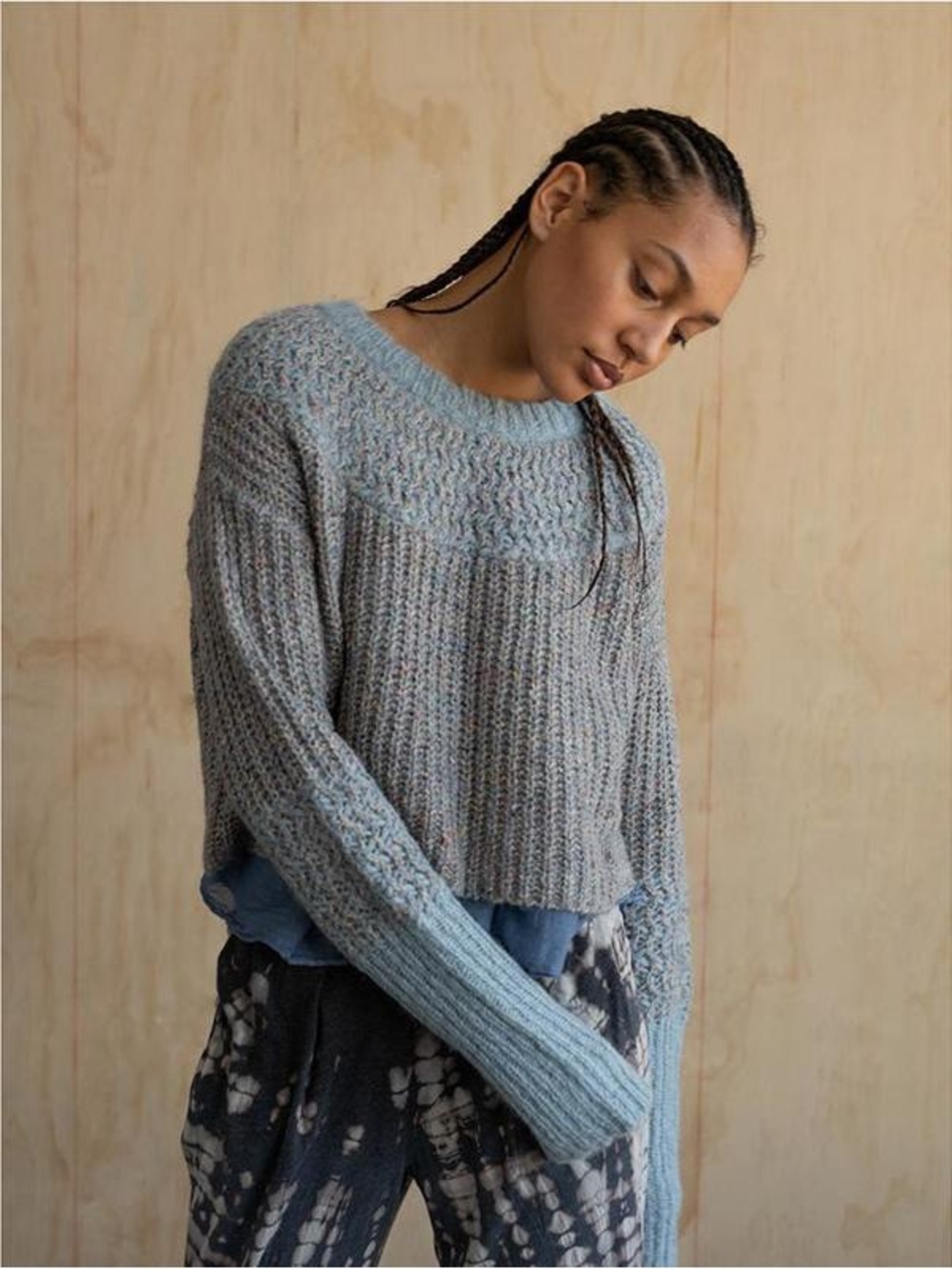 Raquel Allegra‎ Crop Sweater Cloud Blue Alpaca Distressed Womens Size 0 / US XS